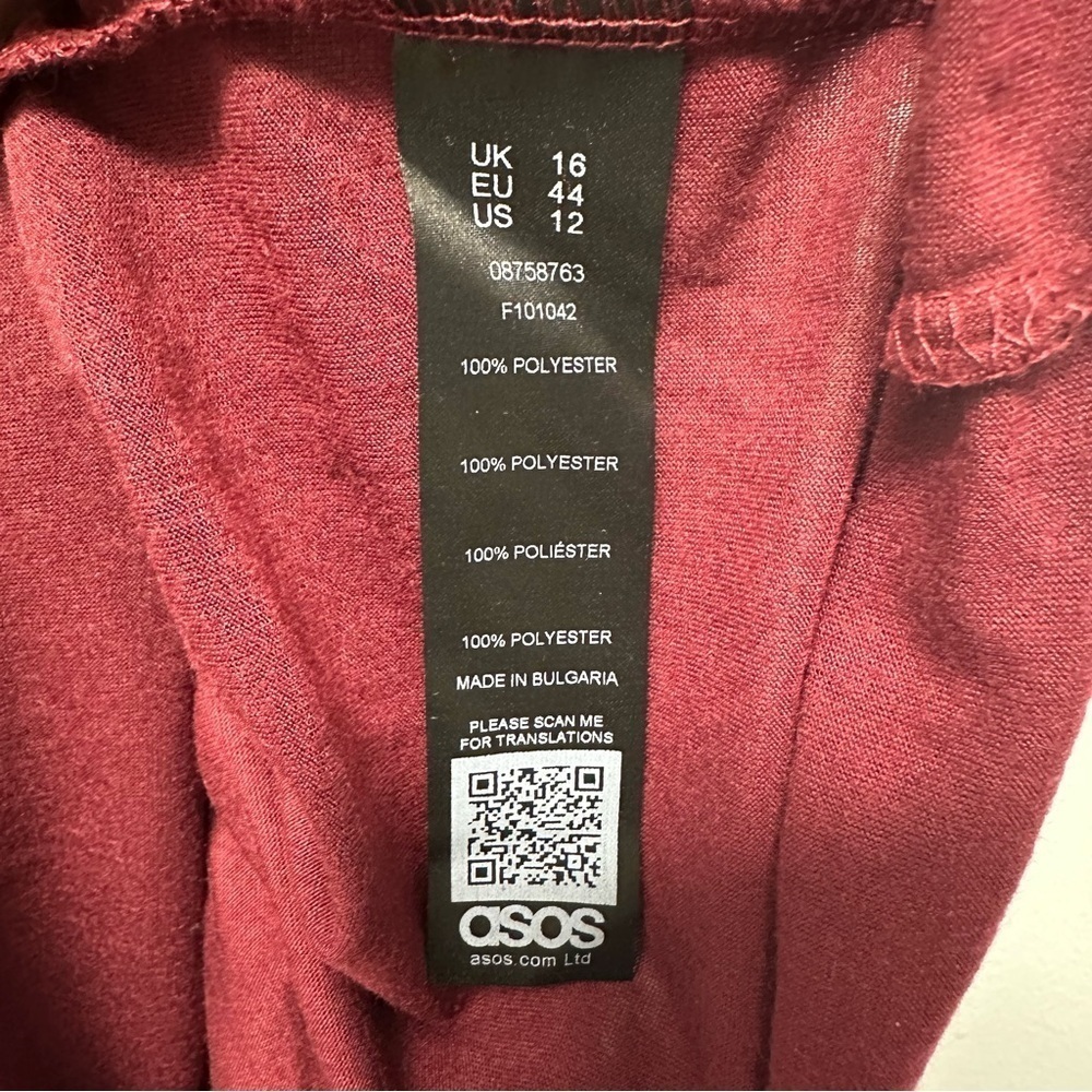ASOS Curve New Burgundy Wine Kimono Pleat Maxi Dress Women’s Size 12 - Picture 9 of 9